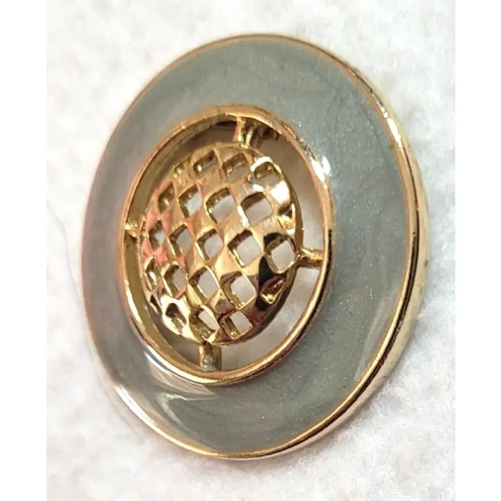 VTG Ernst Gideon Bek Gold Tone Green Enamel Brooch Pendant 80s Round Open Metal